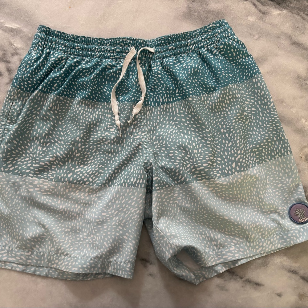 Men’s Chubbies Medium Stylish Teal Patterned Lined Swimsuit 7”